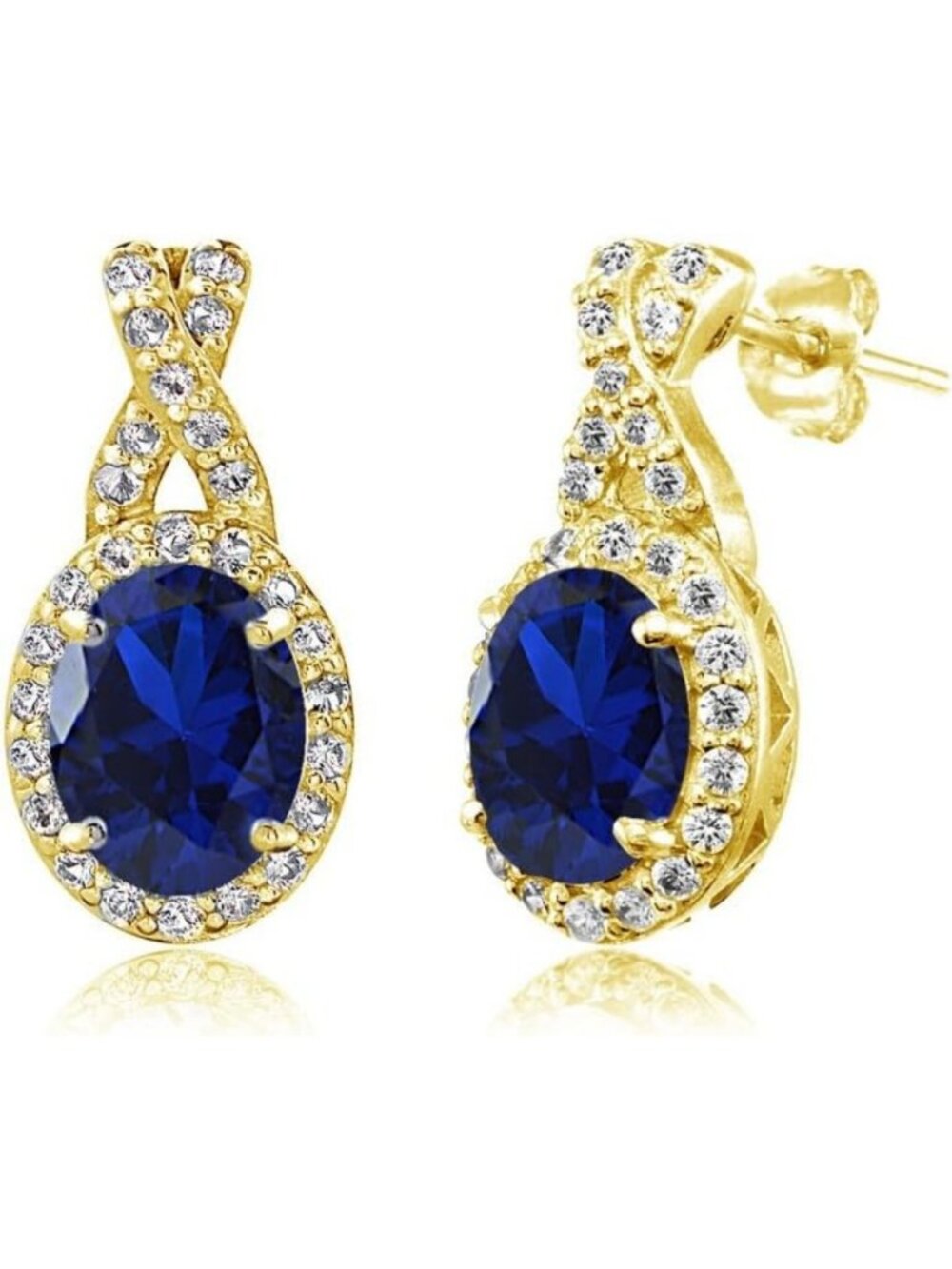 Elegant Sterling Silver Oval & X Drop Earrings with Gemstone & White Topaz